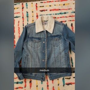Fuzzy jean Jacket, only wore once! size medium.